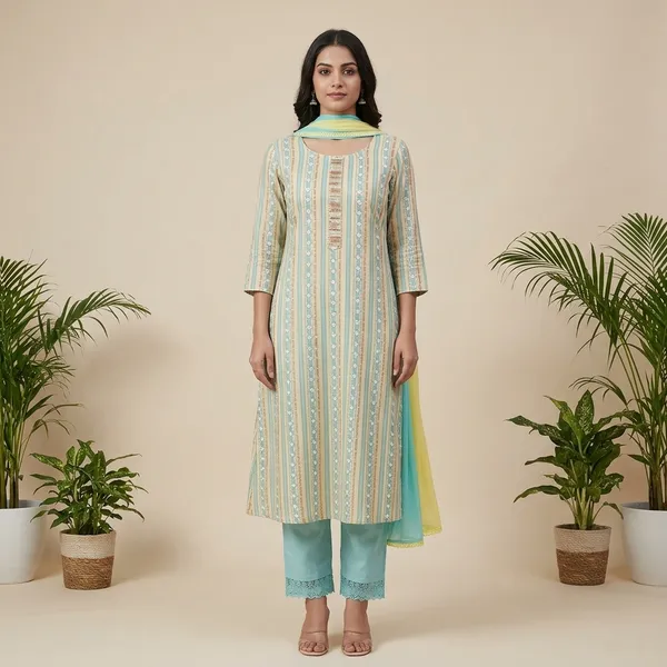 Blue_Yellow_Crepe_Printed_Frock_Style_Kurta_Pant_Set_For_Women