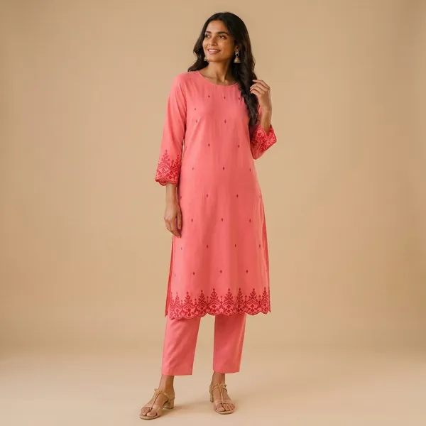 Carrot_color_Cotton_Straight_Printed_Kurta_Set_For_Women