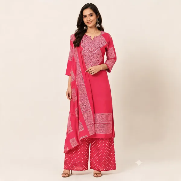 Pink_Cotton_Geometric_Print_Straight_Kurta_Set_For_Women