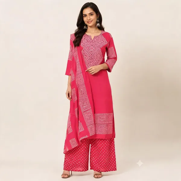 Pink_Cotton_Geometric_Print_Straight_Kurta_Set_For_Women