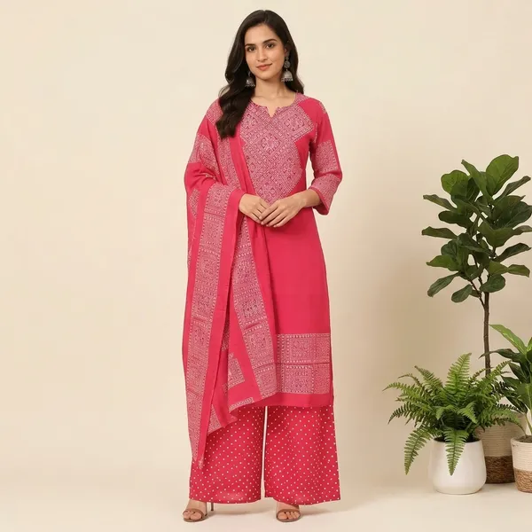 Pink_Cotton_Geometric_Print_Straight_Kurta_Set_For_Women