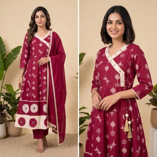Red_Cotton_Printed_Anarkali_Kurta_Set_For_Women