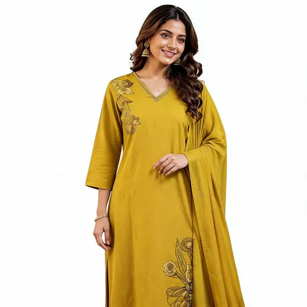 Yellow_Cotton_Embroidered_Straight_Suit_Set_For_Women