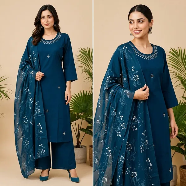 Blue_Cotton_Embroidered_A_Line_Suit_Set_For_Women