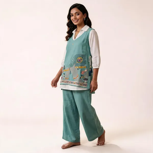 Teal_Cotton_Three_piece_Set_For_Women