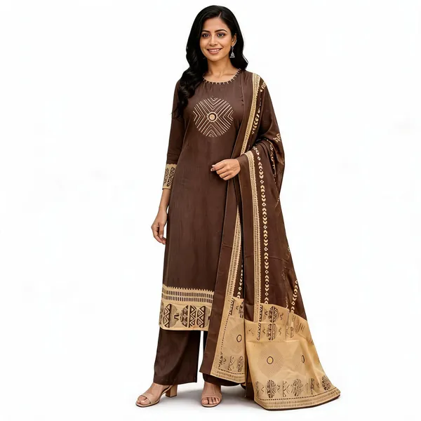 Brown_Cotton_Straight_Printed_Kurta_Set_For_Women