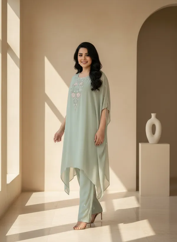 Mint_Green_Chiffon_Embroidered_Kaftan_Set_For_Women