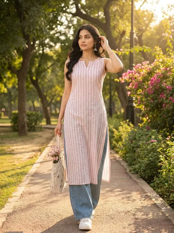 Pink_Cotton_Striped_Sleeveless_Kurti_For_Women