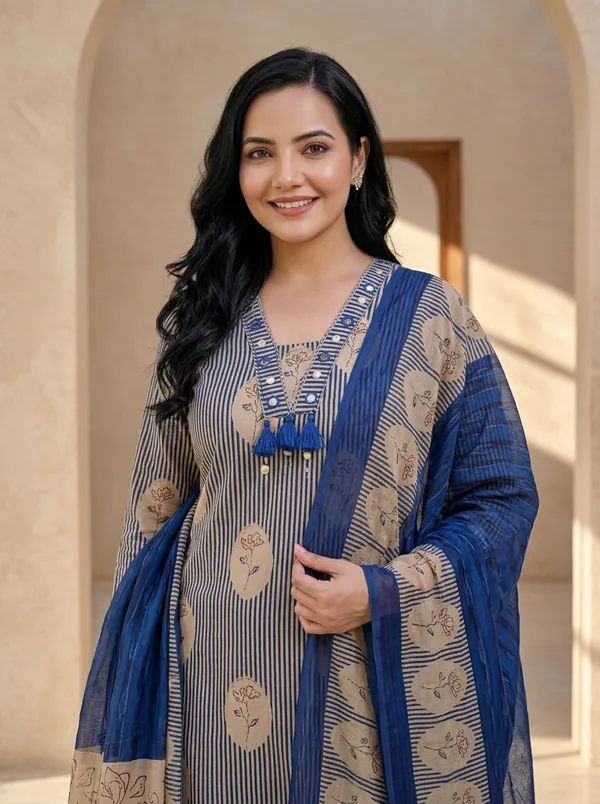 Beige_and_Blue_Cotton_Straight_Printed_Kurta_Set_For_Women