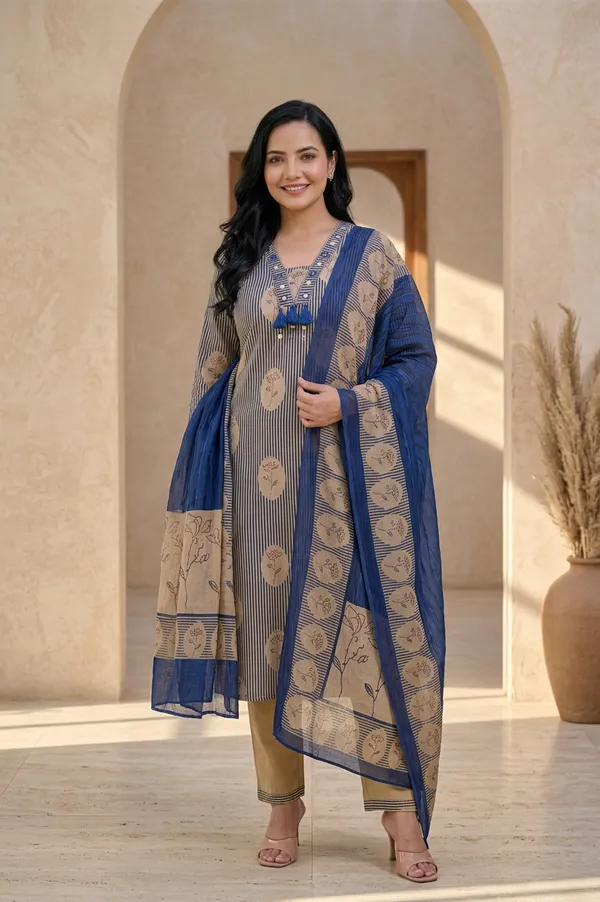 Beige_and_Blue_Cotton_Straight_Printed_Kurta_Set_For_Women