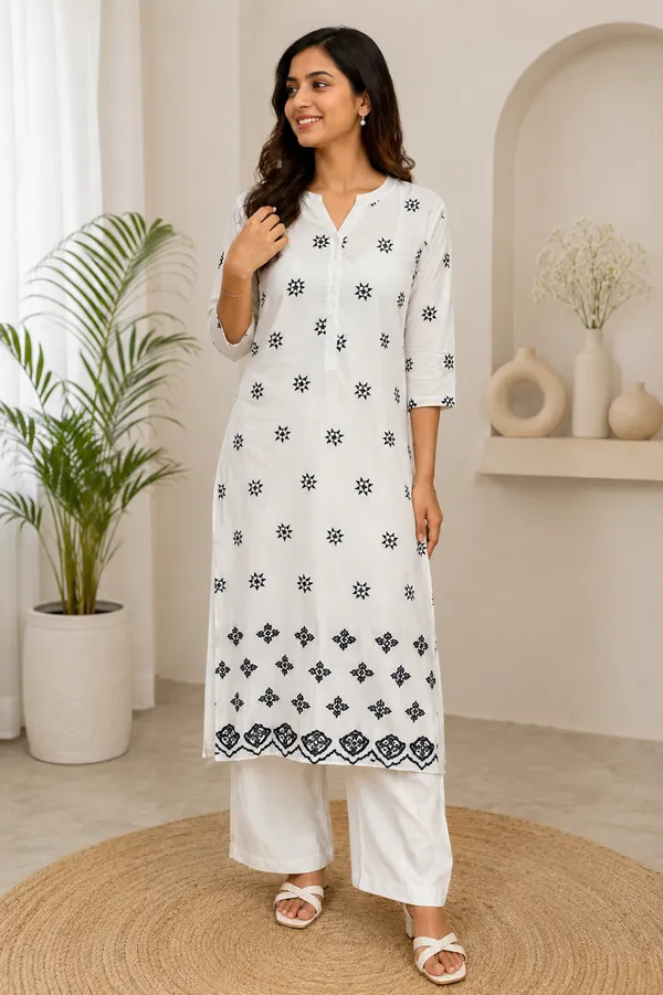 White_Rayon_Straight_Printed_Kurta_Set_For_Women