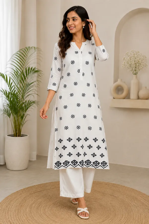 White_Rayon_Straight_Printed_Kurta_Set_For_Women