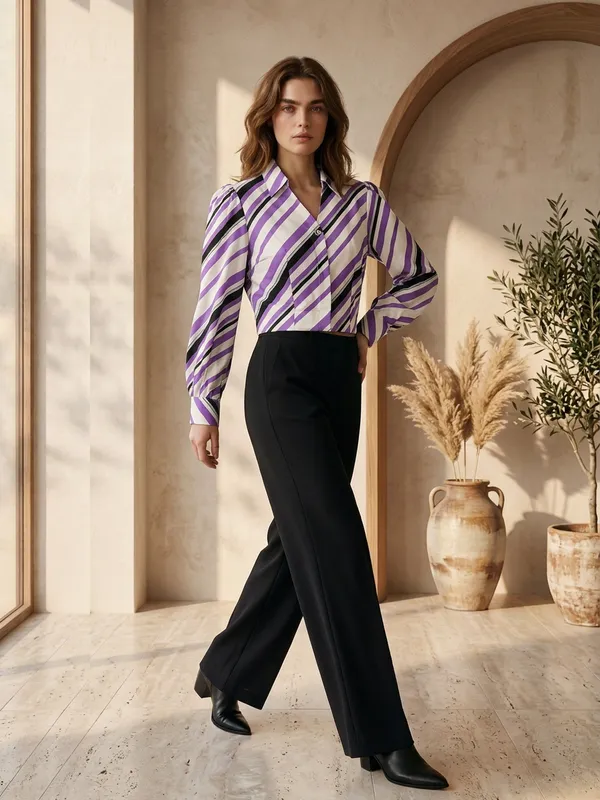 Purple_Striped_Cotton_Poplin_Cropped_Shirt_Co-Ord_Set_For_Women