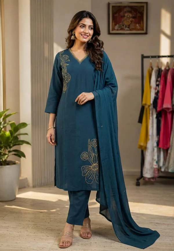 Blue_Cotton_Embroidered_Straight_Kurta_Set_For_Women