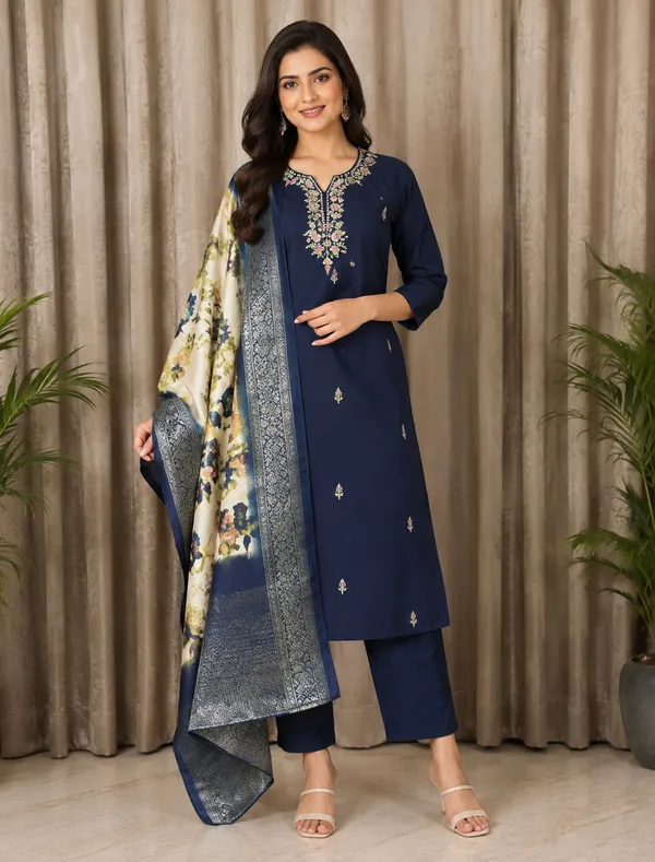 Navy_Blue_Dola_Silk_Straight_Embroidered_Kurta_Set_For_Women