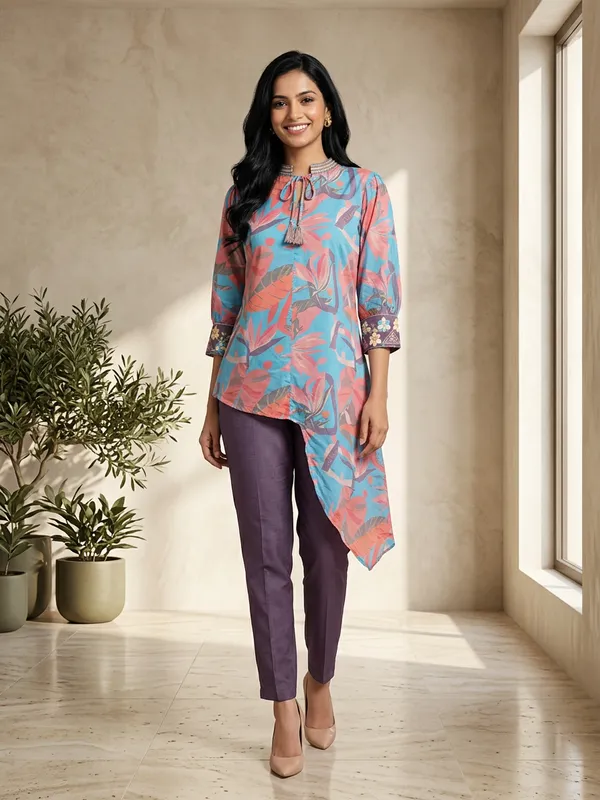 Orange_Crepe_Printed_Asymmetric_Coord_Set_For_Women