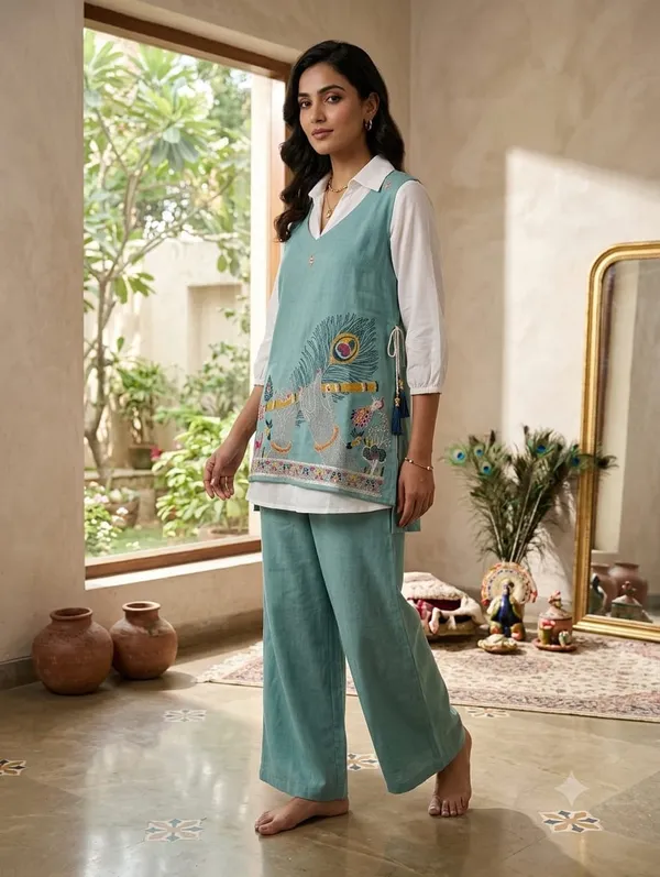 Teal_Cotton_Three_piece_Set_For_Women