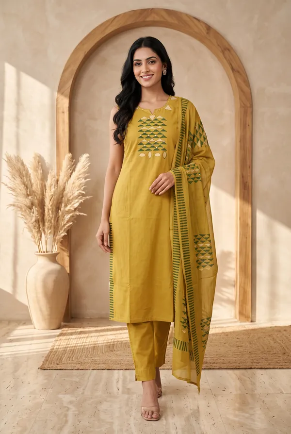 Yellow_Cotton_Geometric_Sleeveless_Kurta_Set_For_Women
