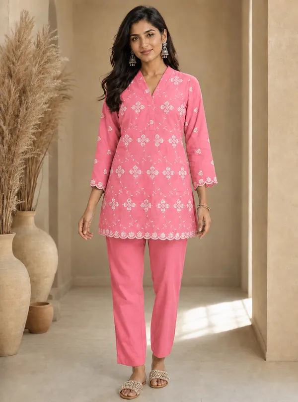 Pink_Rayon_Straight_Embroidered_Kurta_Set_For_Women