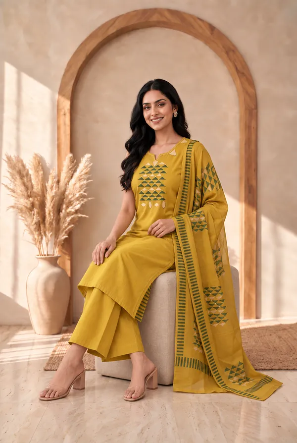 Yellow_Cotton_Geometric_Sleeveless_Kurta_Set_For_Women