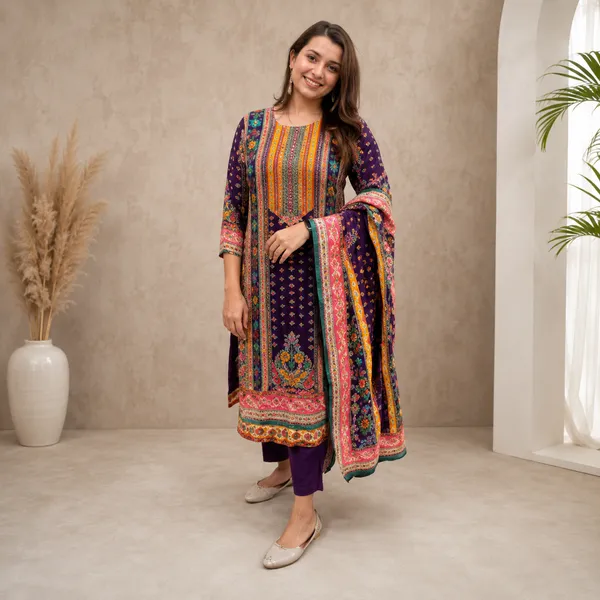 Purple_Jodhpuri_Silk_Printed_Kurta_Palazzo_Set_For_Women