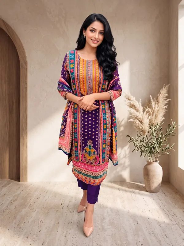 Purple_Jodhpuri_Silk_Printed_Kurta_Palazzo_Set_For_Women