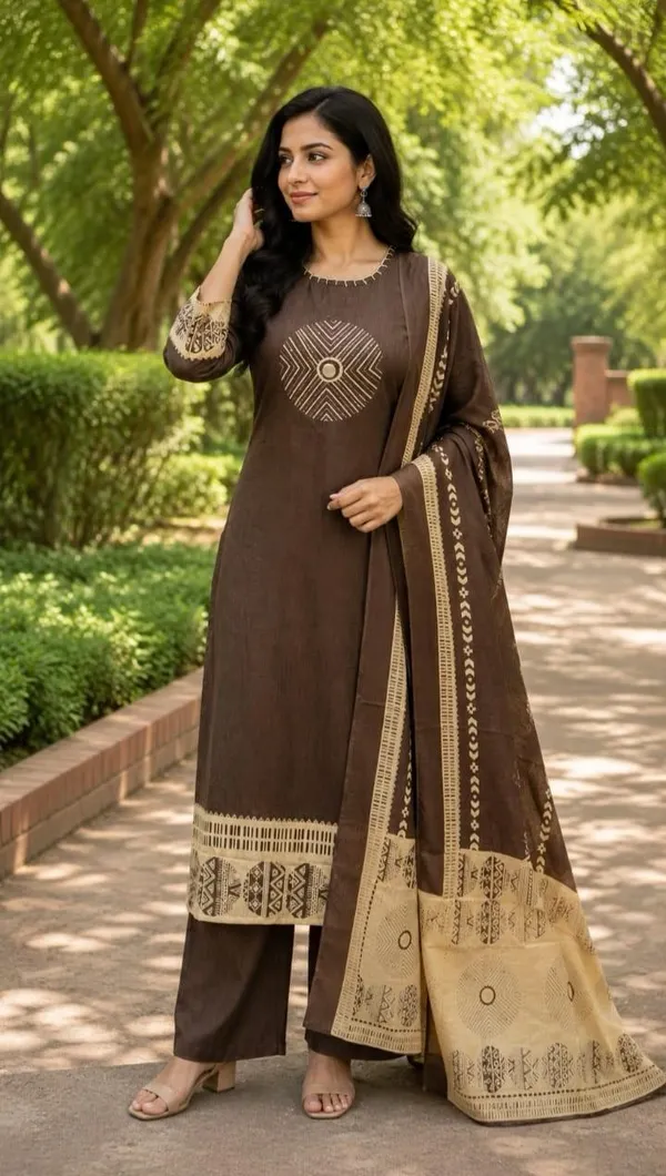 Brown_Cotton_Straight_Printed_Kurta_Set_For_Women