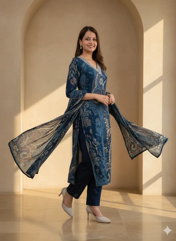 Blue_Pure_Crepe_Relaxed_Fit_Kurta_Pant_Set_For_Women