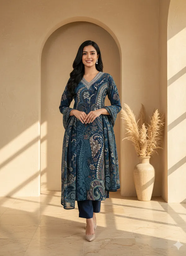 Blue_Pure_Crepe_Relaxed_Fit_Kurta_Pant_Set_For_Women