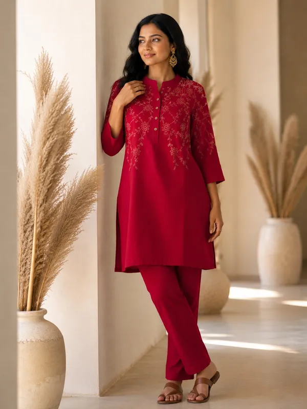 Deep_Peach_Rayon_Straight_Embroidered_Kurta_Plazo_set_For_Women