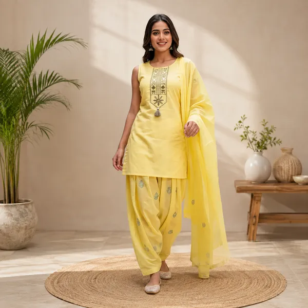 Yellow_Cotton_Embroidered_Farshi_Salwar_Suit_Set_For_Women
