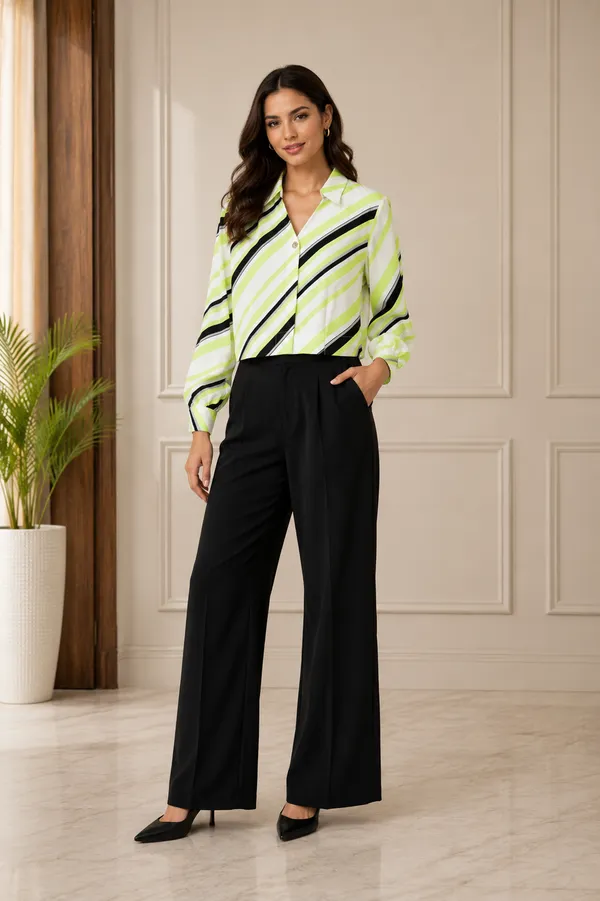 Lime_Green_Cotton_Poplin_Striped_Cropped_Shirt_Plazo_Set_For_Women