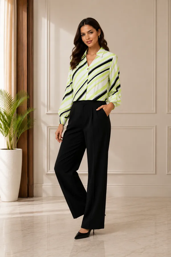 Lime_Green_Cotton_Poplin_Striped_Cropped_Shirt_Plazo_Set_For_Women