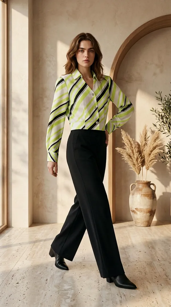 Lime_Green_Cotton_Poplin_Striped_Cropped_Shirt_Plazo_Set_For_Women