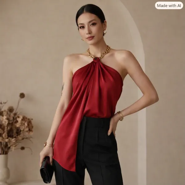Red_Satin_Halter_Neck_Draped_Top_For_Women