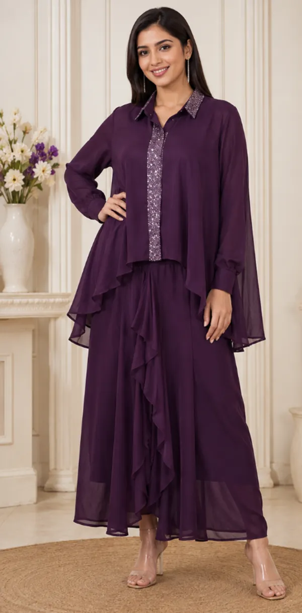 Purple_Pure_Chinon_Embellished_Layered_Two-Piece_Set_For_Women