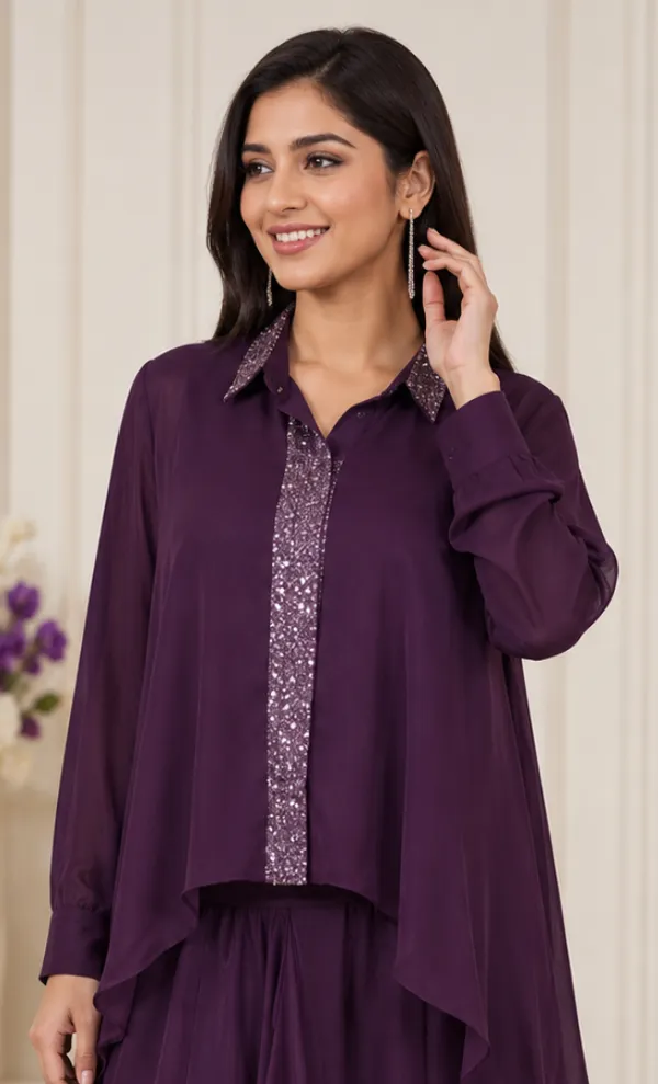 Purple_Pure_Chinon_Embellished_Layered_Two-Piece_Set_For_Women