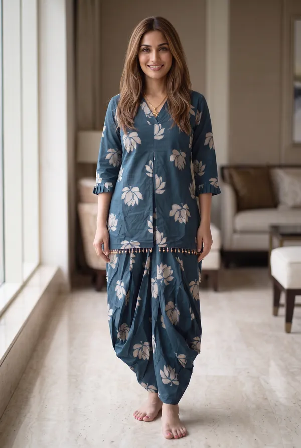 Navy_Cotton_Flared_Indowestern_one_piece_dress_For_Women