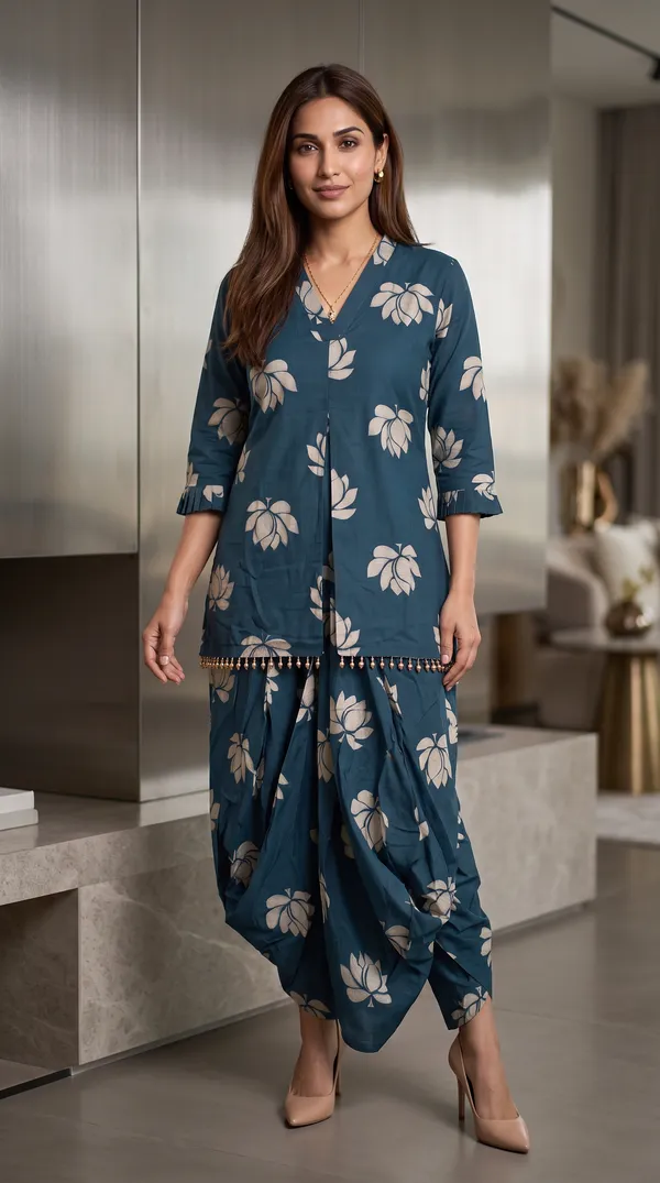 Navy_Cotton_Flared_Indowestern_one_piece_dress_For_Women