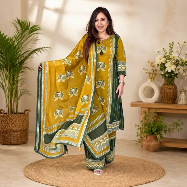 Mustard_Cotton_Printed_Kurta_Pant_Set_For_Women