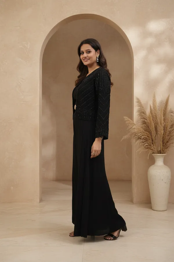 Black_Heavy_Chiffon_Embellished_Wide-Leg_Co-Ord_Set_For_Women