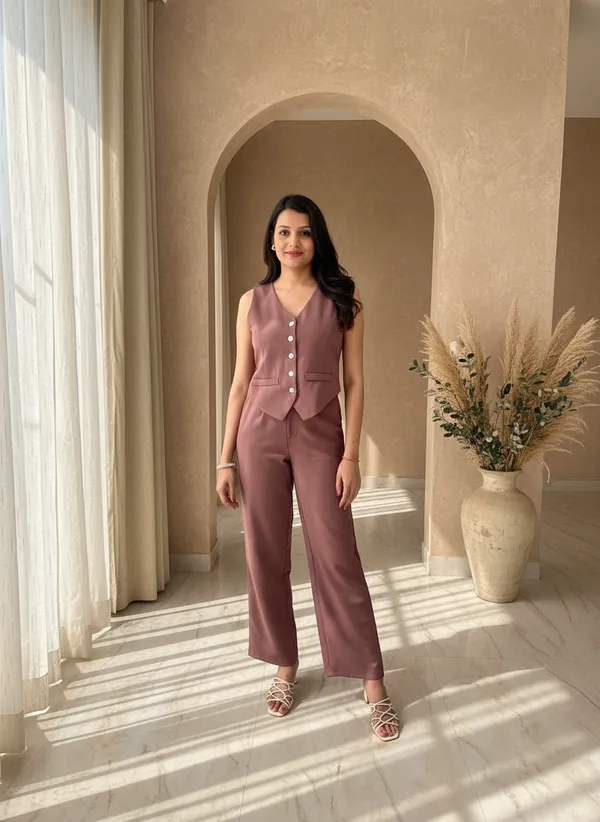 Mauve_Sleeveless_Waistcoat_Straight_Fit_Co-Ord_Set_For_Women