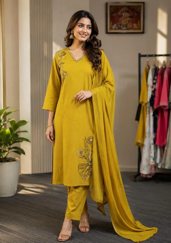Yellow_Cotton_Embroidered_Straight_Suit_Set_For_Women