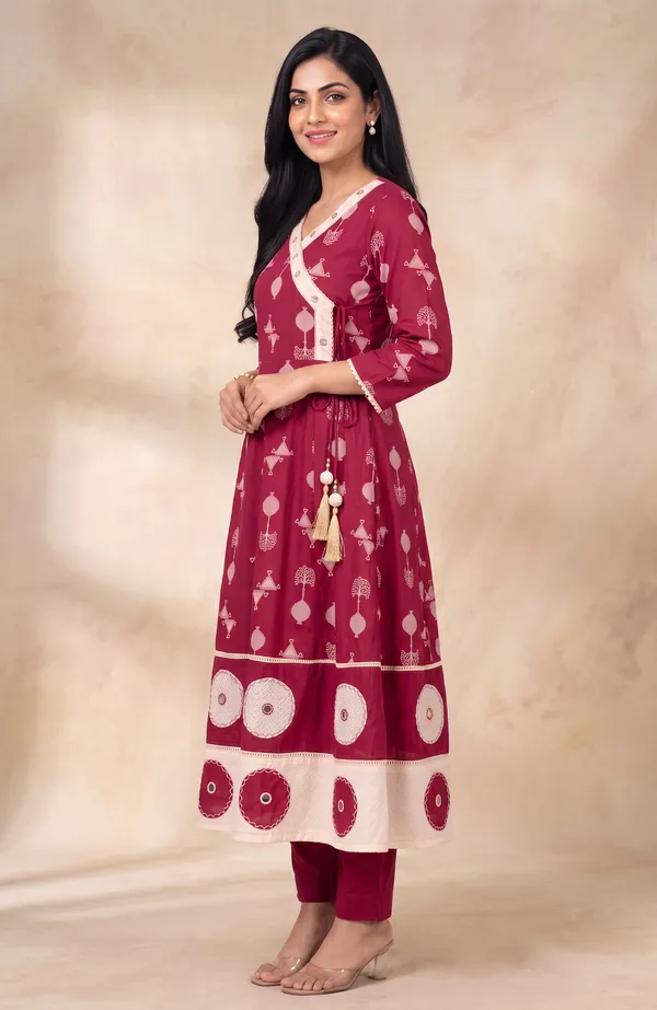 Red_Cotton_Printed_Anarkali_Kurta_Set_For_Women