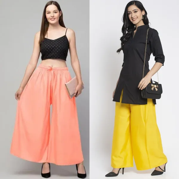 Peach_And_Yellow_Rayon_Wide_Leg_Palazzo_Pants_For_Women