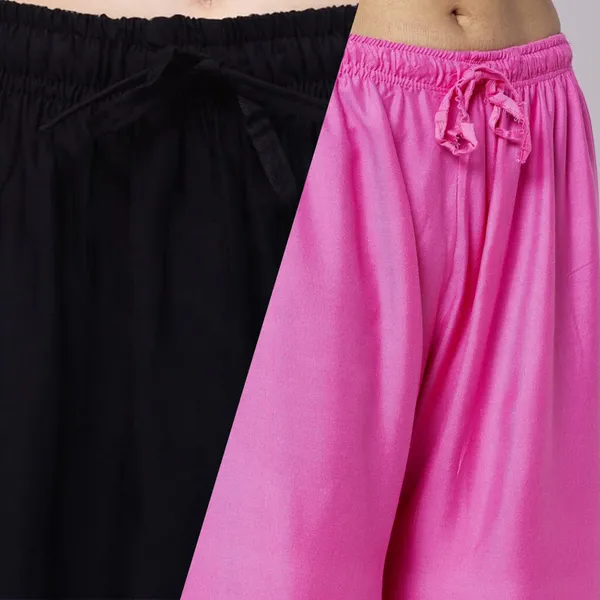 Black_And_Pink_Rayon_Wide_Leg_Palazzo_Pants_For_Women