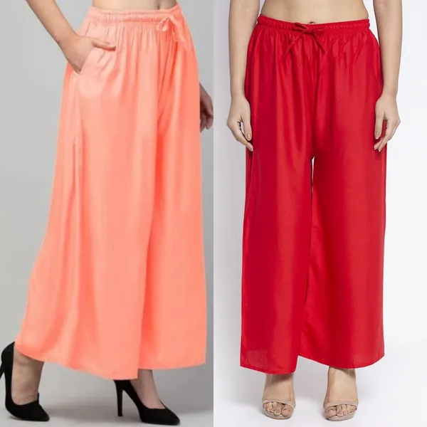 Peach_And_Red_Rayon_Wide_Leg_Palazzo_Pants_For_Women