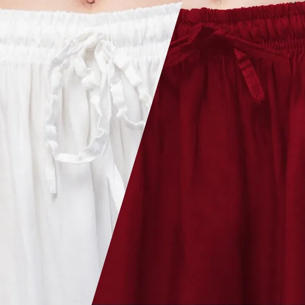 White_And_Maroon_Rayon_Flared_Palazzo_Pants_For_Women