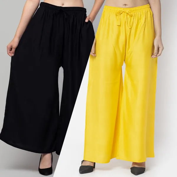Black_And_Yellow_Rayon_Wide_Leg_Palazzo_Pants_For_Women