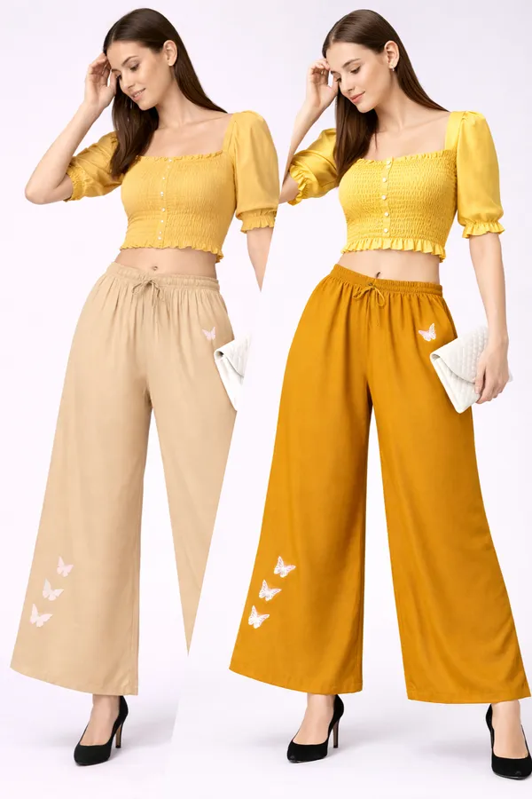 Mustard_Beige_Rayon_Wide_Leg_Butterfly_Print_Palazzo_Pants_For_Women